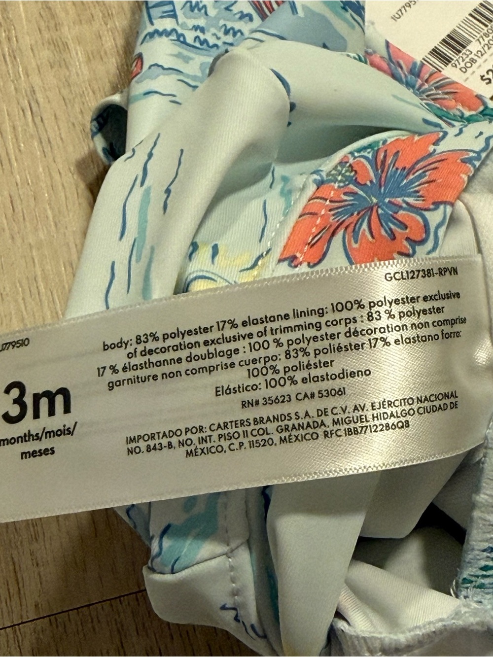 Carter's Baby Girl Tropical Beach Long-Sleeve Rashguard Swimsuit One Piece New - Picture 6 of 8